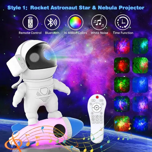 Rocket Astronaut Galaxy Projector Night Light with 13 Film Pieces: 360° Rotating Planetarium for Kids Bedroom