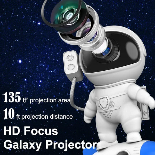 Rocket Astronaut Galaxy Projector Night Light with 13 Film Pieces: 360° Rotating Planetarium for Kids Bedroom