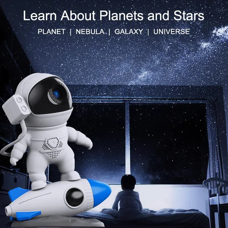 Rocket Astronaut Galaxy Projector Night Light with 13 Film Pieces: 360° Rotating Planetarium for Kids Bedroom