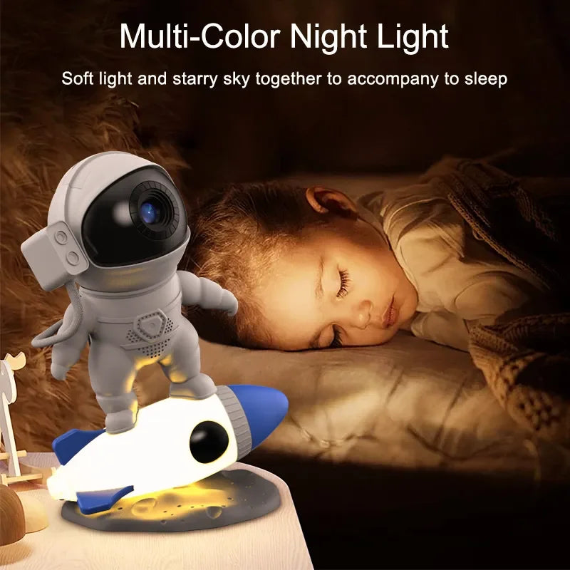 Rocket Astronaut Galaxy Projector Night Light with 13 Film Pieces: 360° Rotating Planetarium for Kids Bedroom