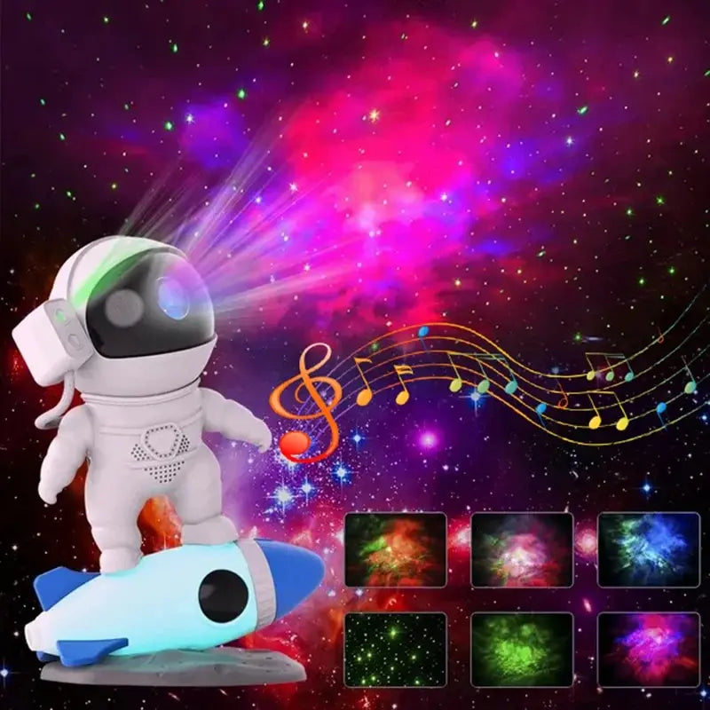 Rocket Astronaut Galaxy Projector Night Light with 13 Film Pieces: 360° Rotating Planetarium for Kids Bedroom