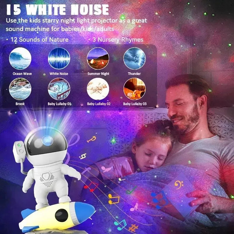 Rocket Astronaut Galaxy Projector Night Light with 13 Film Pieces: 360° Rotating Planetarium for Kids Bedroom