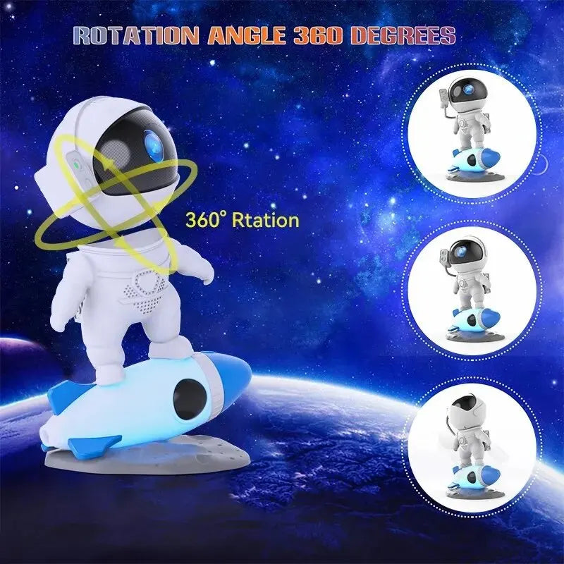 Rocket Astronaut Galaxy Projector Night Light with 13 Film Pieces: 360° Rotating Planetarium for Kids Bedroom